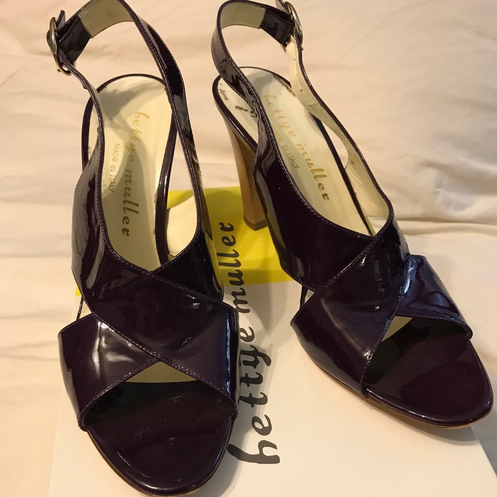Bettye Muller Plum Patent Leather Sandals